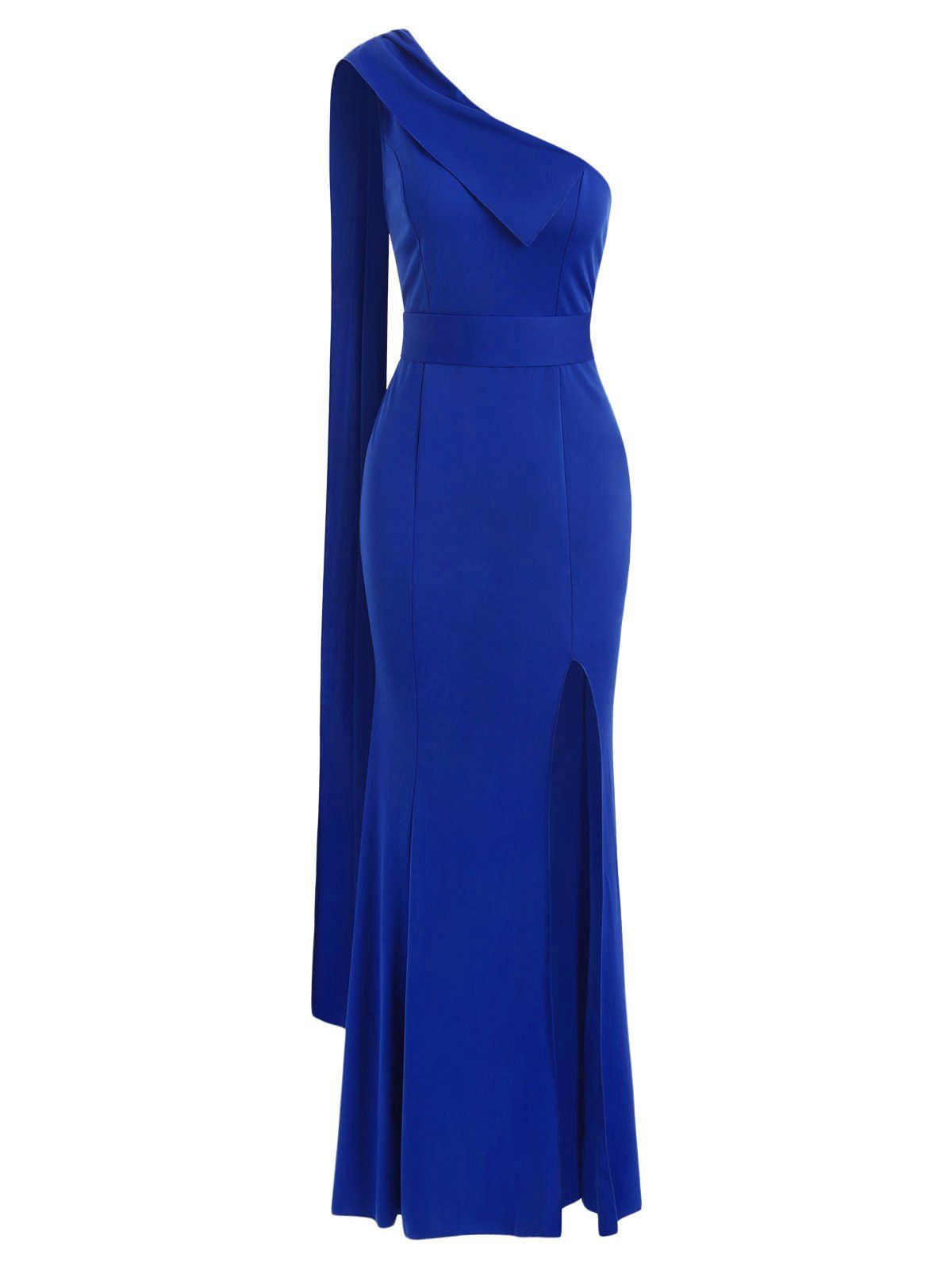 

One Shoulder Slit Maxi Mermaid Dress, Blue