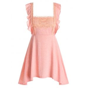 

Plus Size Asymmetric Ruffled Lace Guipure Tank Top, Orange pink