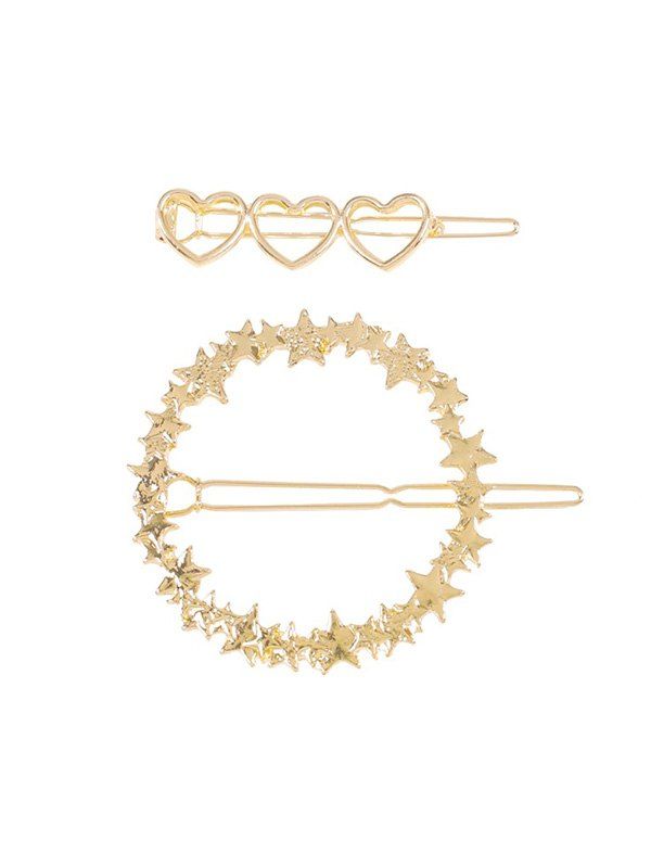 

2Pcs Metal Heart Stars Hollow Hairgrip Set, Gold