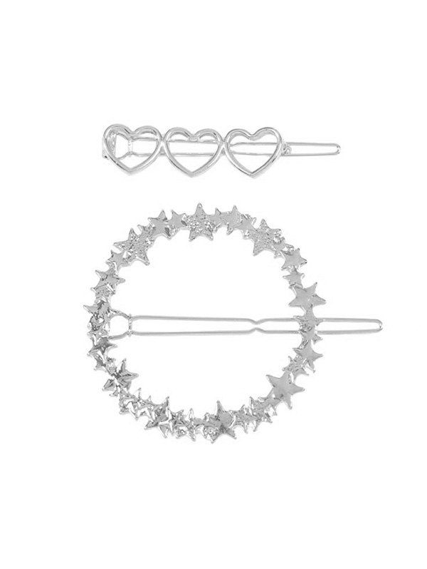 

2Pcs Metal Heart Stars Hollow Hairgrip Set, Silver