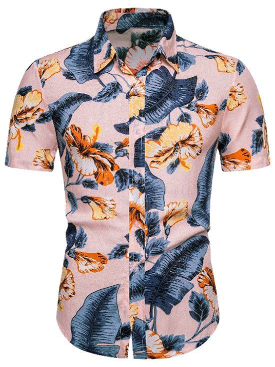 

Tropical Leaf Floral Pattern Button Up Beach Shirt, Multi