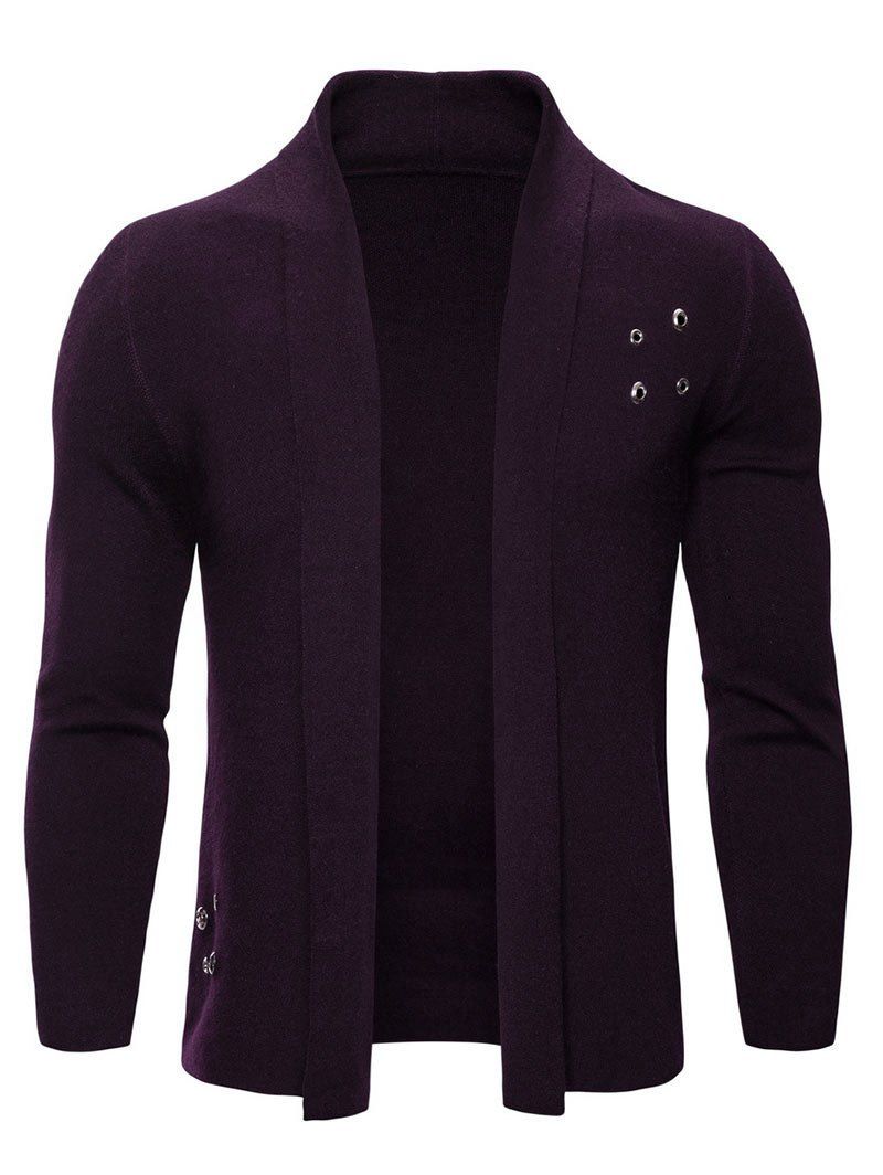

Solid Color Casual Knitted Cardigan, Dull purple