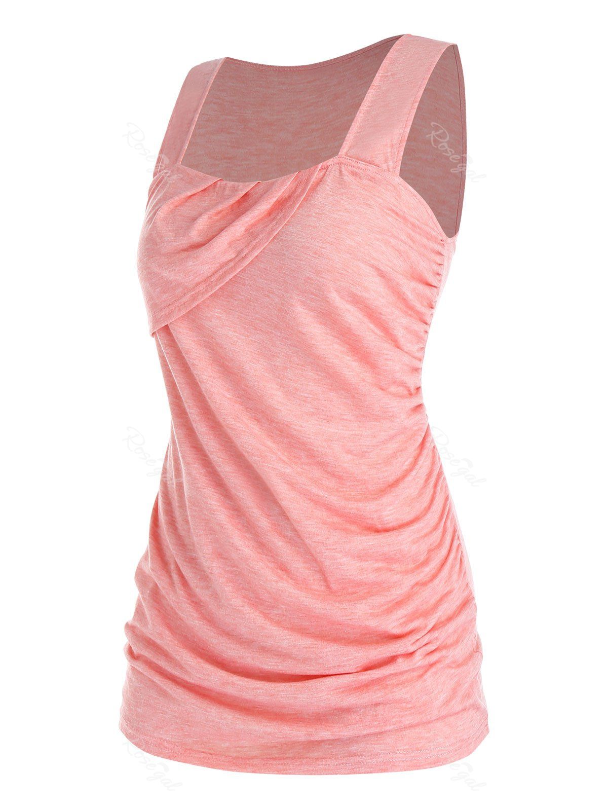 

Plus Size Ruched Asymmetric Sleeveless T Shirt, Flamingo pink