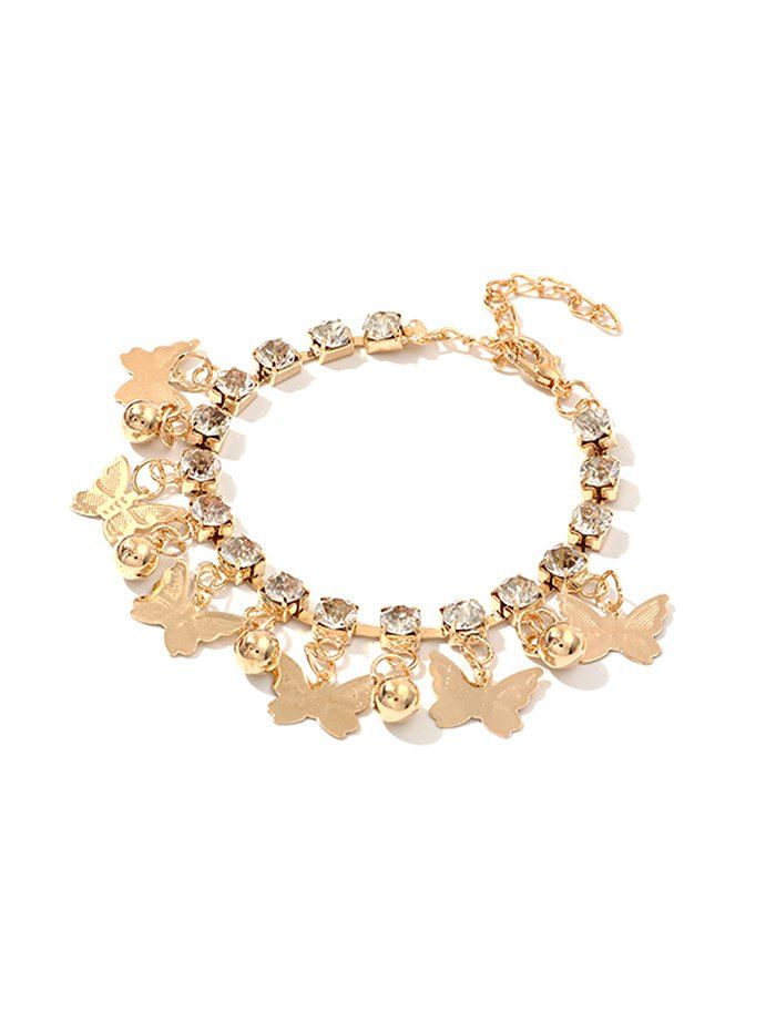 

Rhinestone Butterfly Charm Bracelet, Gold