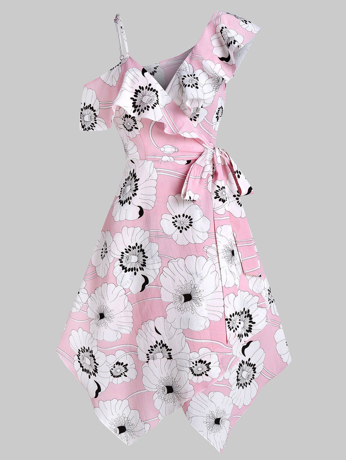 

Flower Print Handkerchief Wrap Dress, Flamingo pink
