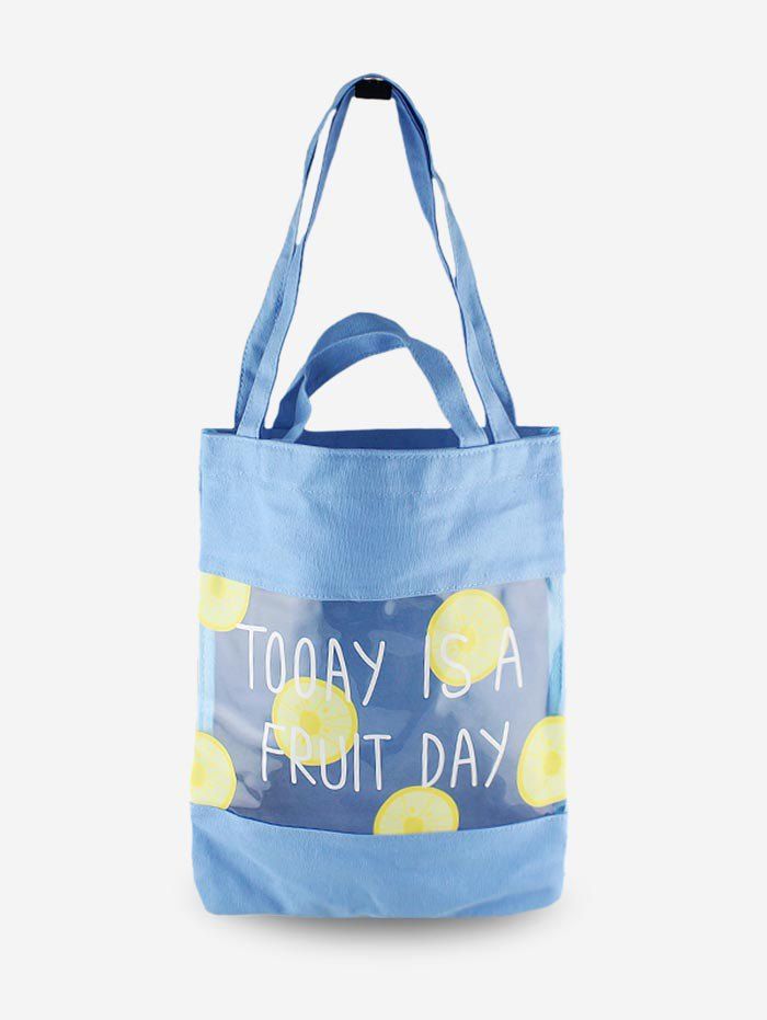 

Fruit Print PVC Patchwork Transparent Tote Bag, Blue
