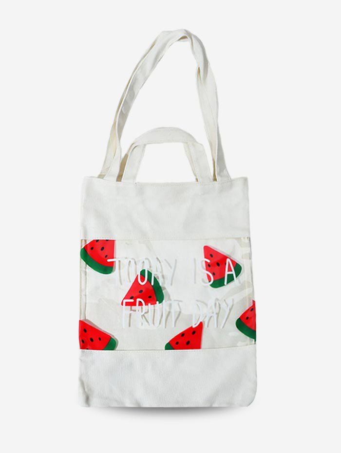 

Fruit Print PVC Patchwork Transparent Tote Bag, White