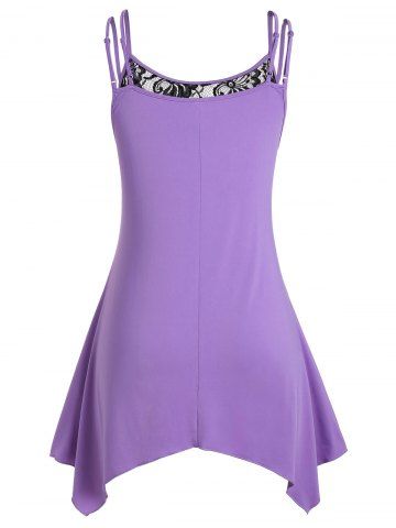 

Lace Panel Handkerchief Paisley Print Plus Size Cami Top, Purple mimosa