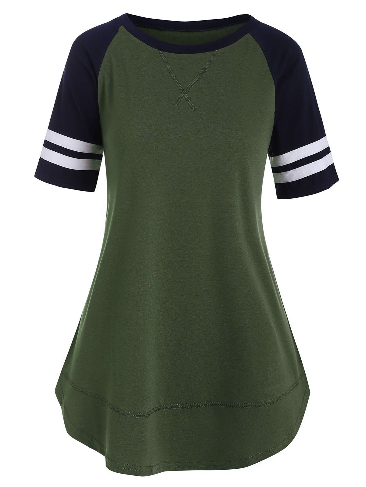 

Striped Colorblock Raglan Sleeves Tee, Camouflage green