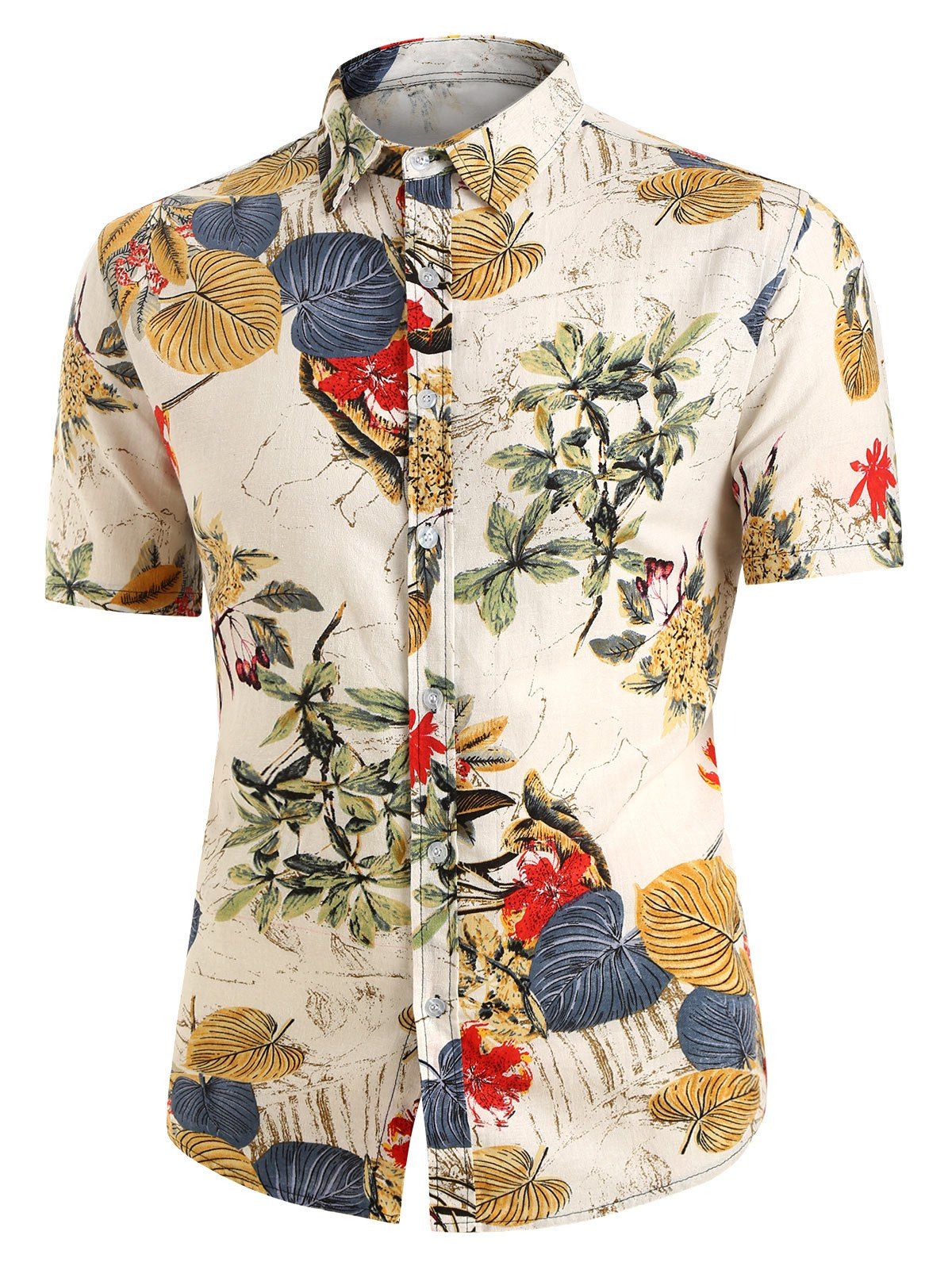 

Leaves Floral Print Button Up Linen Shirt, Multi