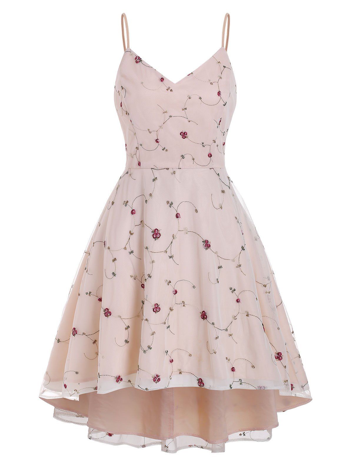 

Lace Overlay Flower Embroidered Dip Hem Cami Dress, Peach