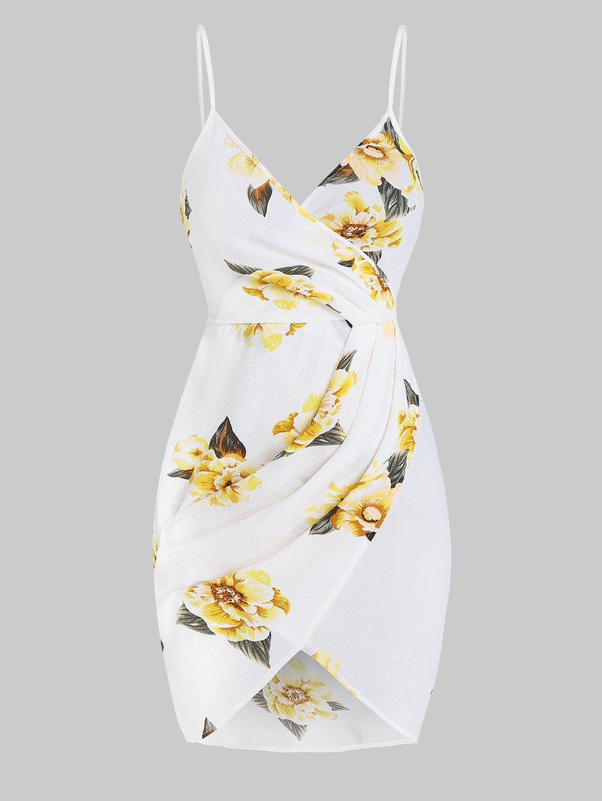 

Flower Print Spaghetti Strap Ruched Tulip Dress, Sun yellow