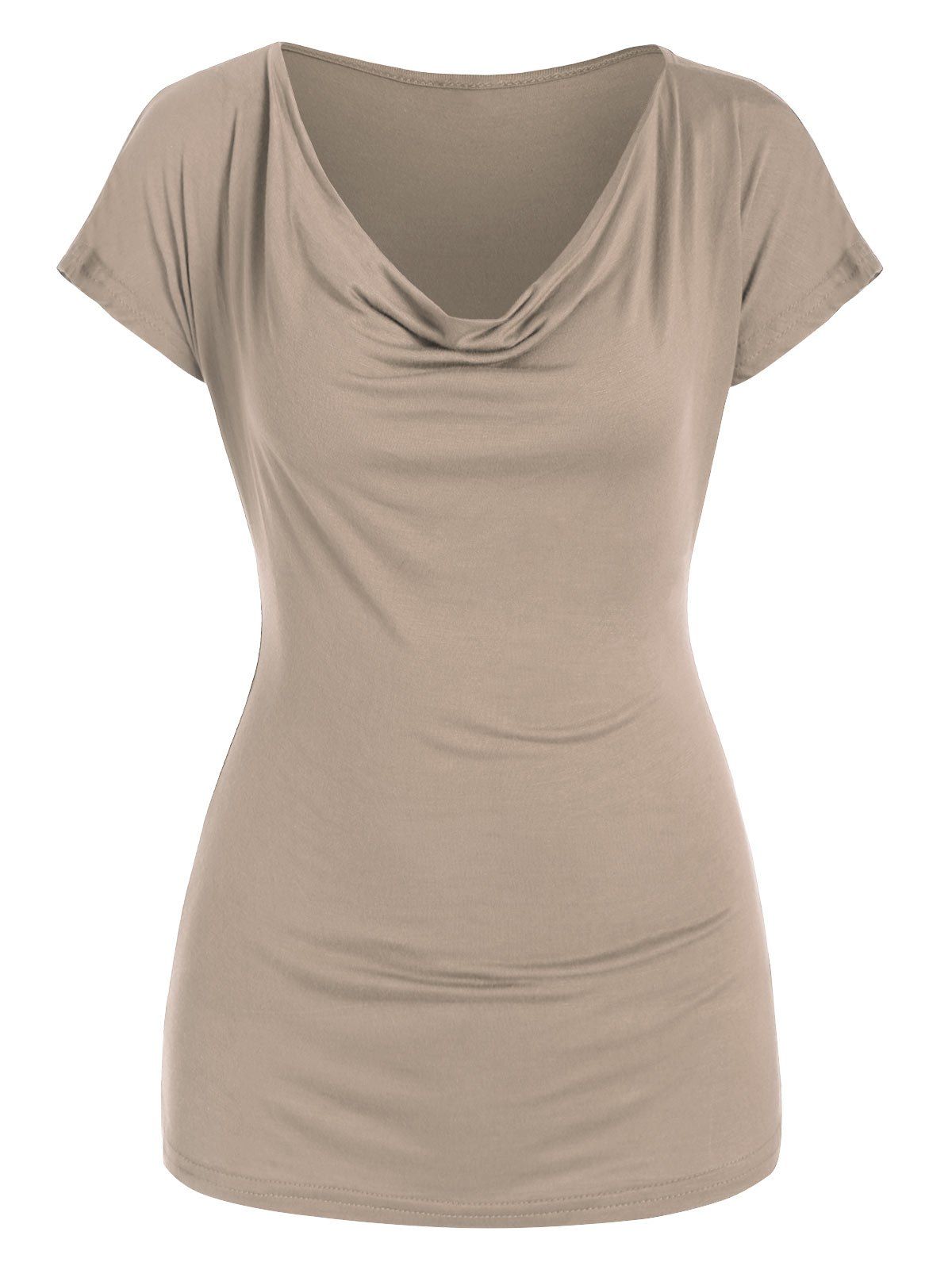 

Cowl Front Short Sleeves Solid Tee, Light khaki