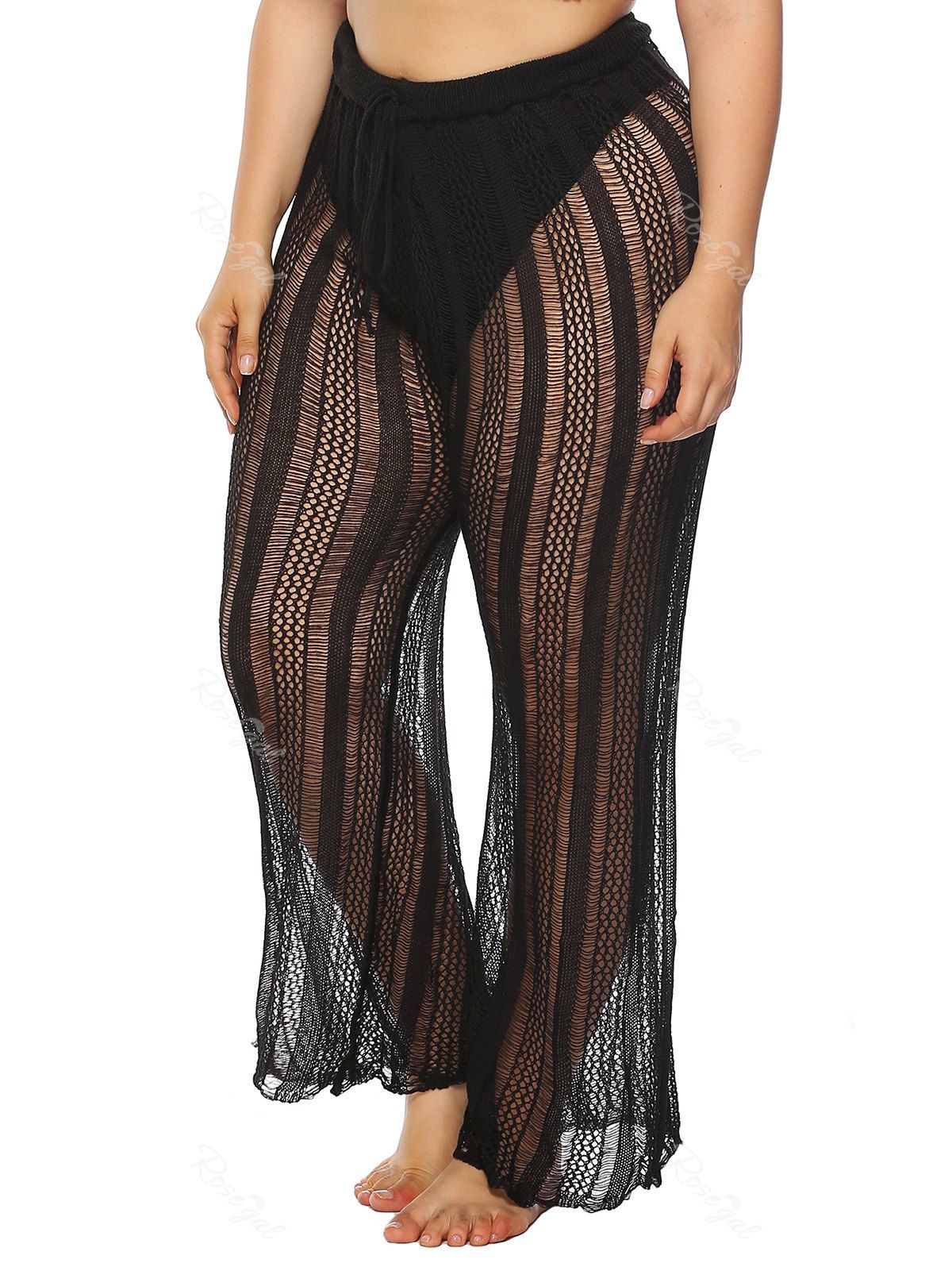

Plus Size Drawstring See Through Swim Pants, Black
