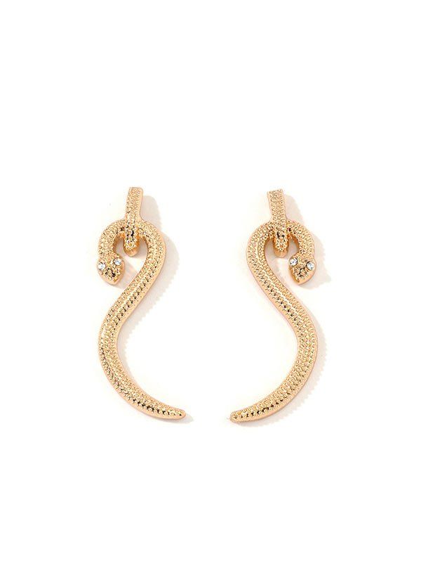 

Snake Pattern Rhinestone Alloy Earrings, Gold
