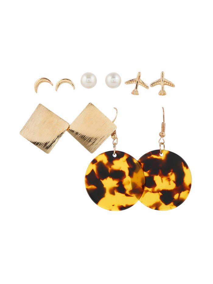 

5Pairs Geometric Leopard Plane Earrings Set, Gold