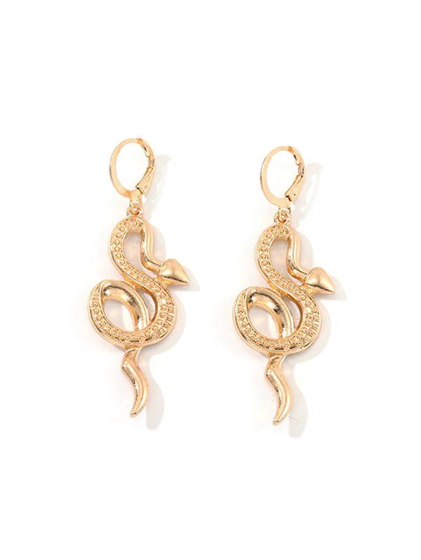

Snake Shape Carved Drop Earrings, Gold