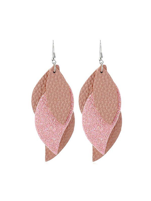 

Layers Glitter Leather Leaf Shape Earrings, Light pink