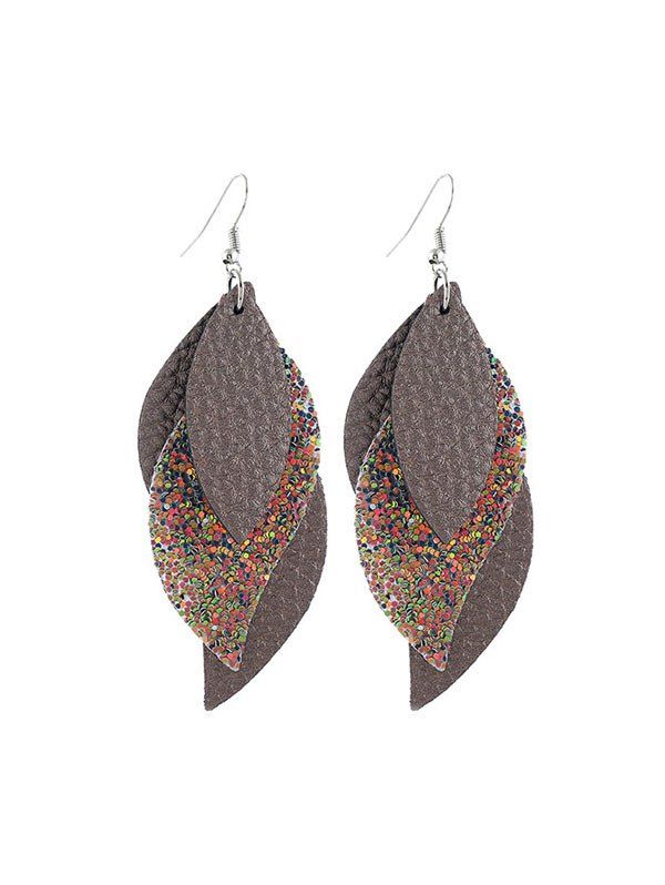 

Layers Glitter Leather Leaf Shape Earrings, Dark gray