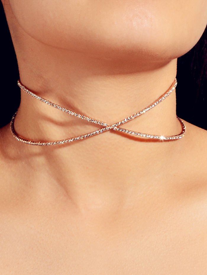 

Criss Cross Rhinestone Adjustable Necklace, Gold
