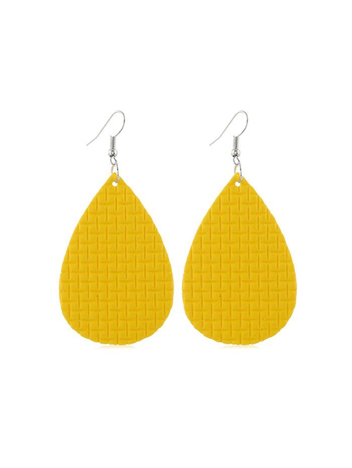 Water Drop Checked Leather Earrings, Yellow