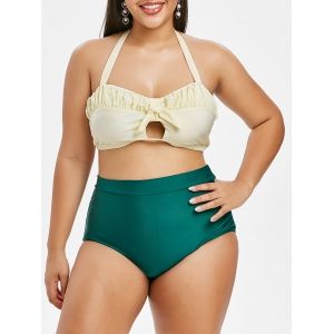 

Plus Size Bowknot Ruched Halter Tankini Swimsuit, Multi