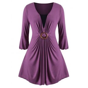 

Contrast O Ring Skirted Longline Plus Size Top, Purple