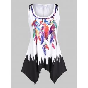 

Plus Size Feather Print Handkerchief Tank Top, White