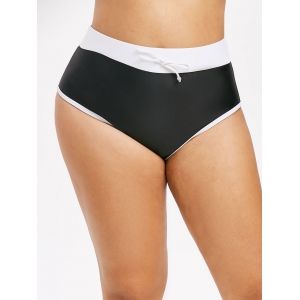 

Contrast Piping Tie Waist Plus Size Swim Bottom, Black