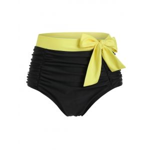 

Contrast Bowknot Ruched Swim Bottom, Black