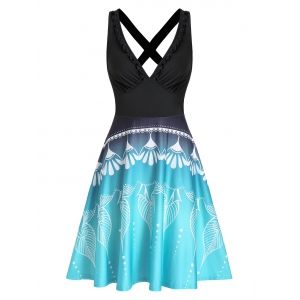 

Printed Cross Back Frilled Trim Cami Dress, Black