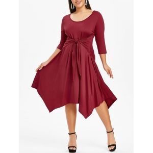 

Plus Size Solid Color Hanky Hem Dress, Blood red