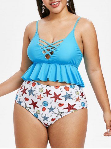 Plus Size Crisscross Starfish Shell Printed Cami Peplum Tankini Swimsuit from rosegal rosegal Plus Size Crisscross Starfish Shell Printed Cami Peplum Tankini Swimsuit