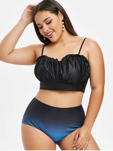 

Plus Size Ruched Ombre High Waisted Tankini Swimwear, Black