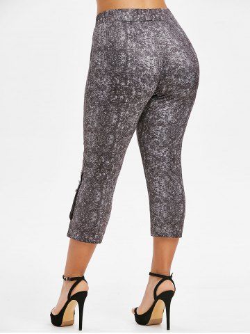 

Plus Size Space Dye High Rise Buttoned Leggings, Ash gray