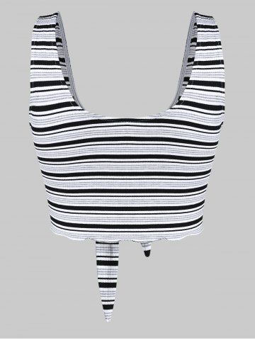 

Striped Print Knot Front Cropped Tank Top, Multi-a