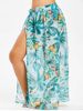 Plus Size Tropical Print Convertible Wrap Cover Up -  