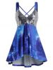 Plus Size Sparkly Sequined Galaxy Crisscross Tunic Tank Top -  