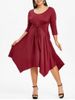 Plus Size Solid Color Hanky Hem Dress -  