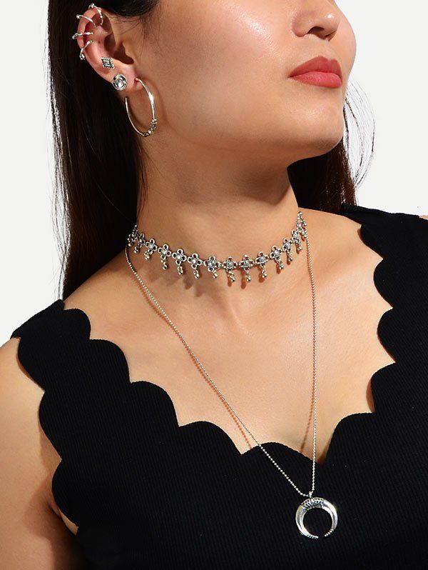 

Geometric Beach Carved Hollow Jewelry Set, Silver