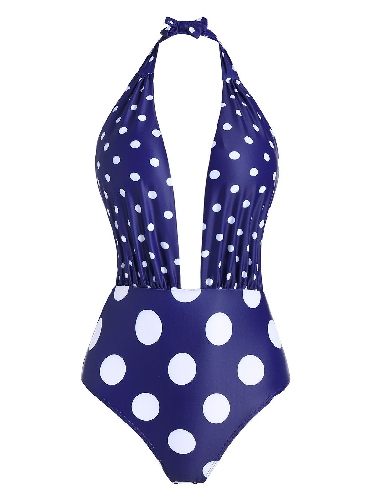 

Polka Dot Print Halter Padded One-piece Swimsuit, Blue