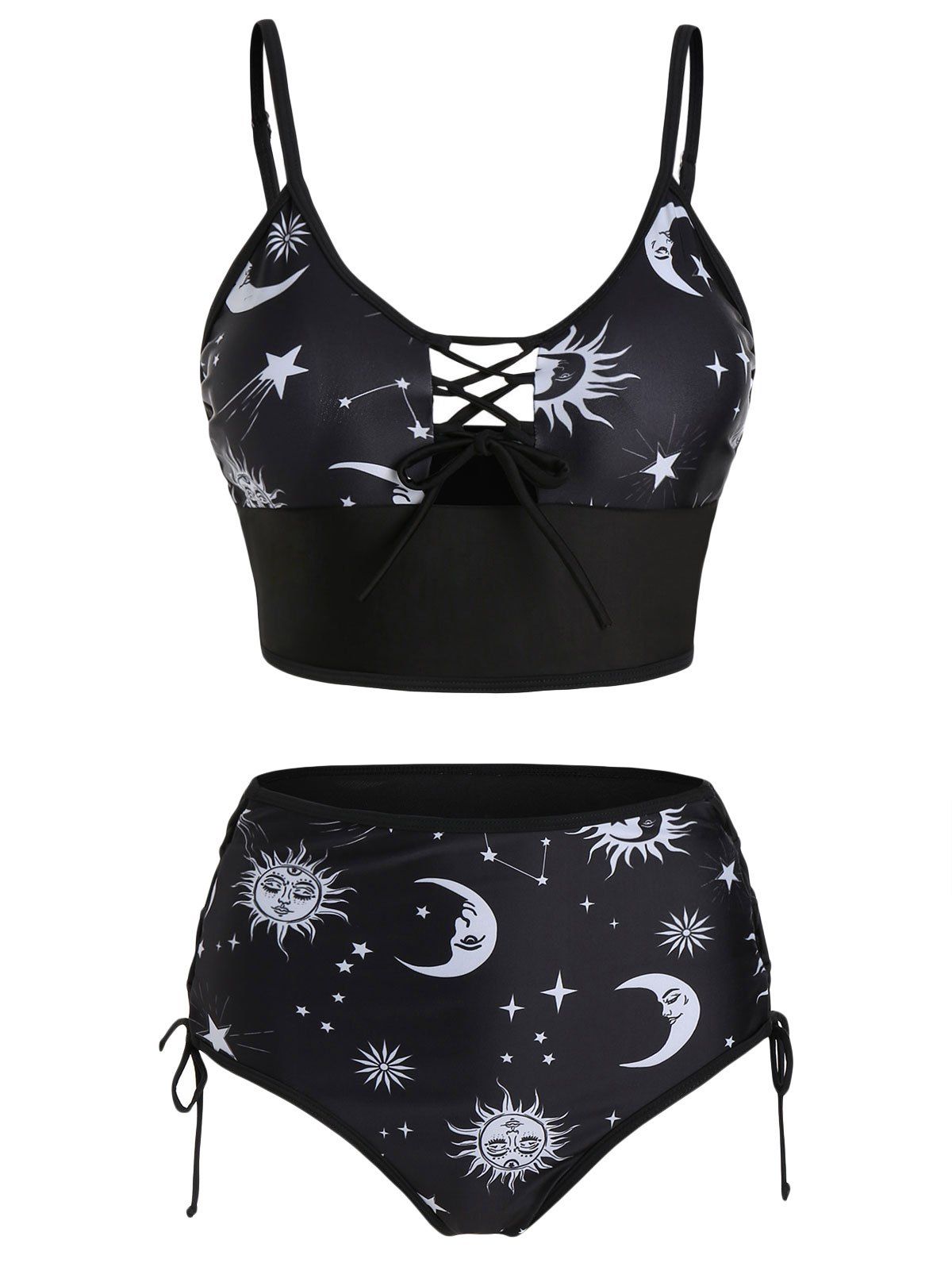 

Sun Moon Star Print Padded Bikini Swimwear, Black