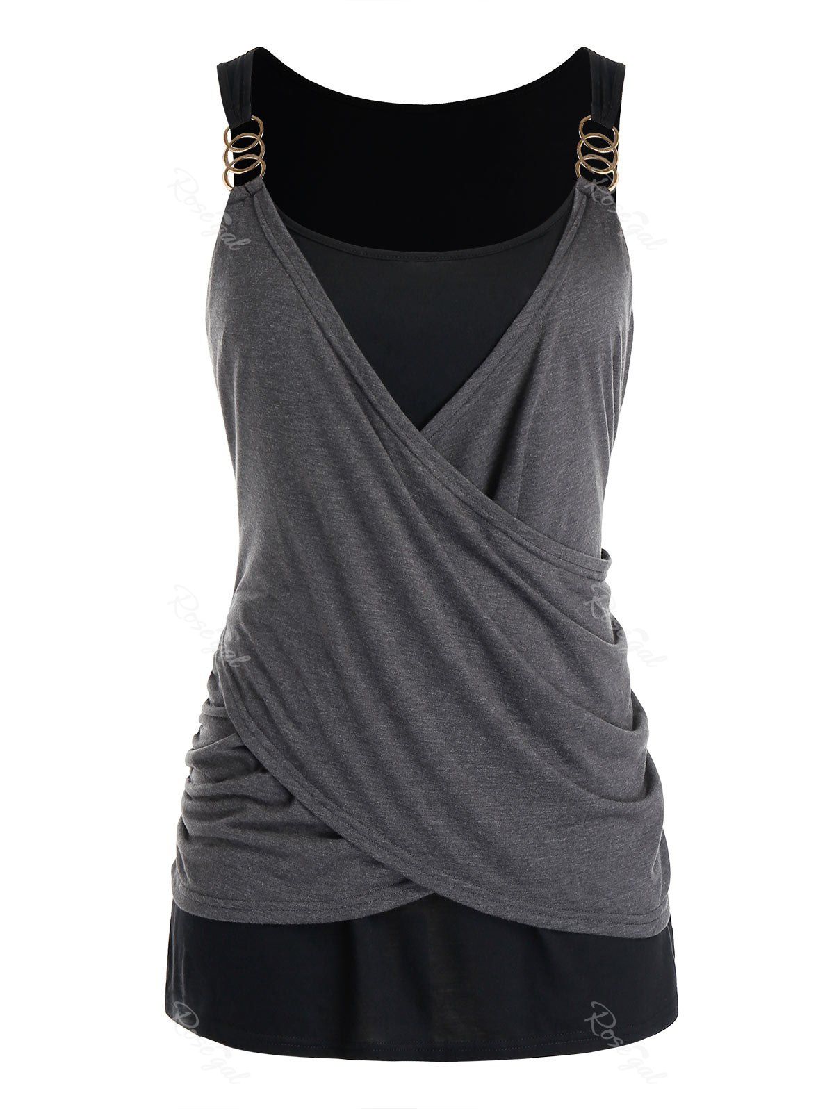 

Plus Size Draped Crossover Tank Top, Dark slate grey