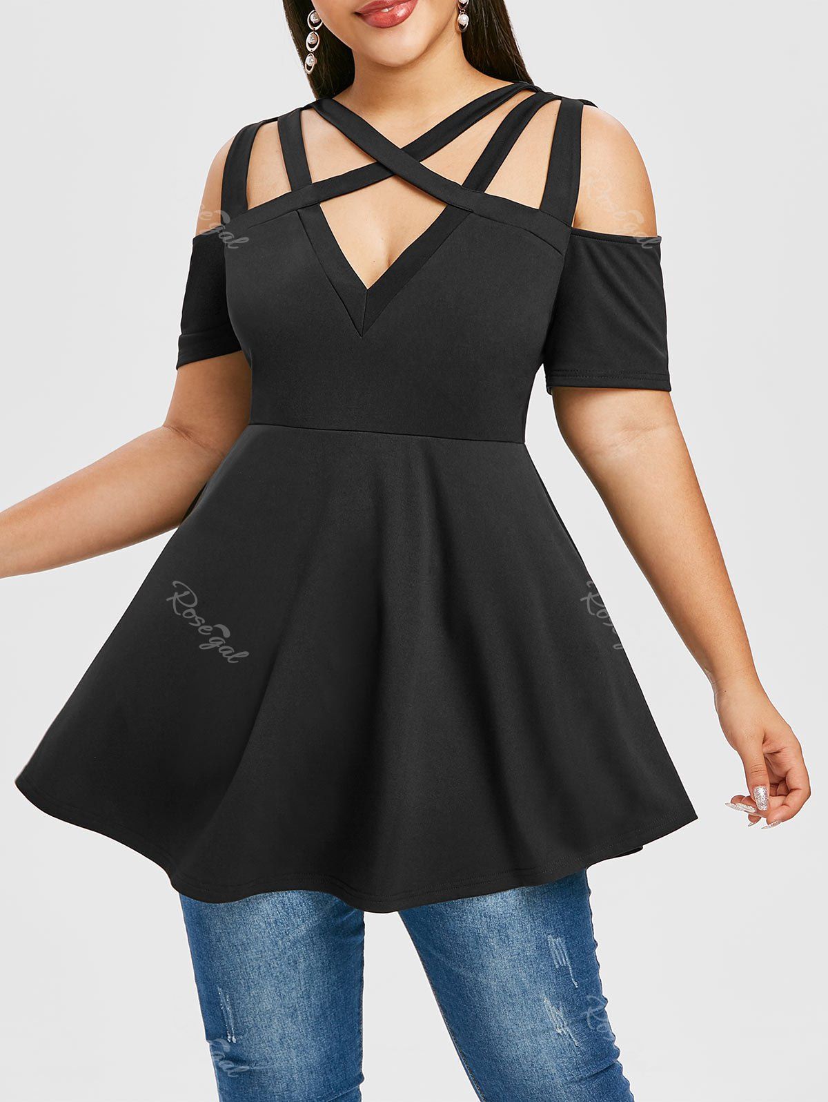 cheap plus size cold shoulder tops