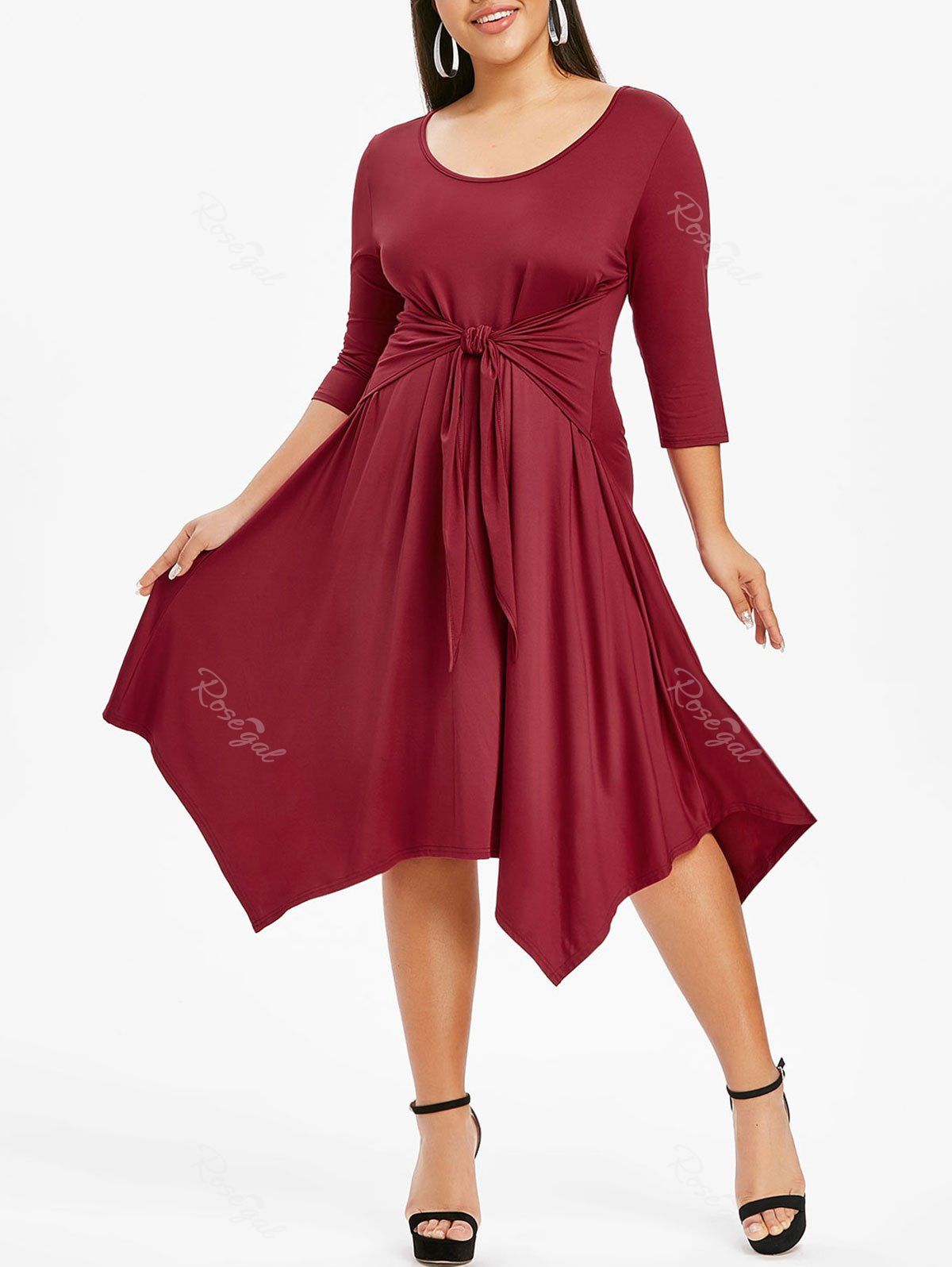 Plus Size Solid Color Hanky Hem Dress [51% OFF] | Rosegal