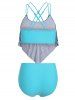 Plus Size Ruffled Overlay Geometry Tankini Swimwear -  