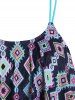 Plus Size Ruffled Overlay Geometry Tankini Swimwear -  