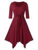 Plus Size Solid Color Hanky Hem Dress -  