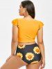 Maillot de Bain Tournesol Noué en Avant avec Bouton de Grande Taille Deux Pièces - Jaune Canard Caoutchouc 4X