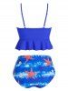 Plus Size Ruched Starfish Pattern Peplum Tummy Control Tankini Swimsuit -  